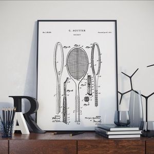Vintage Tennis Racket Patent Poster Wall Art NWT